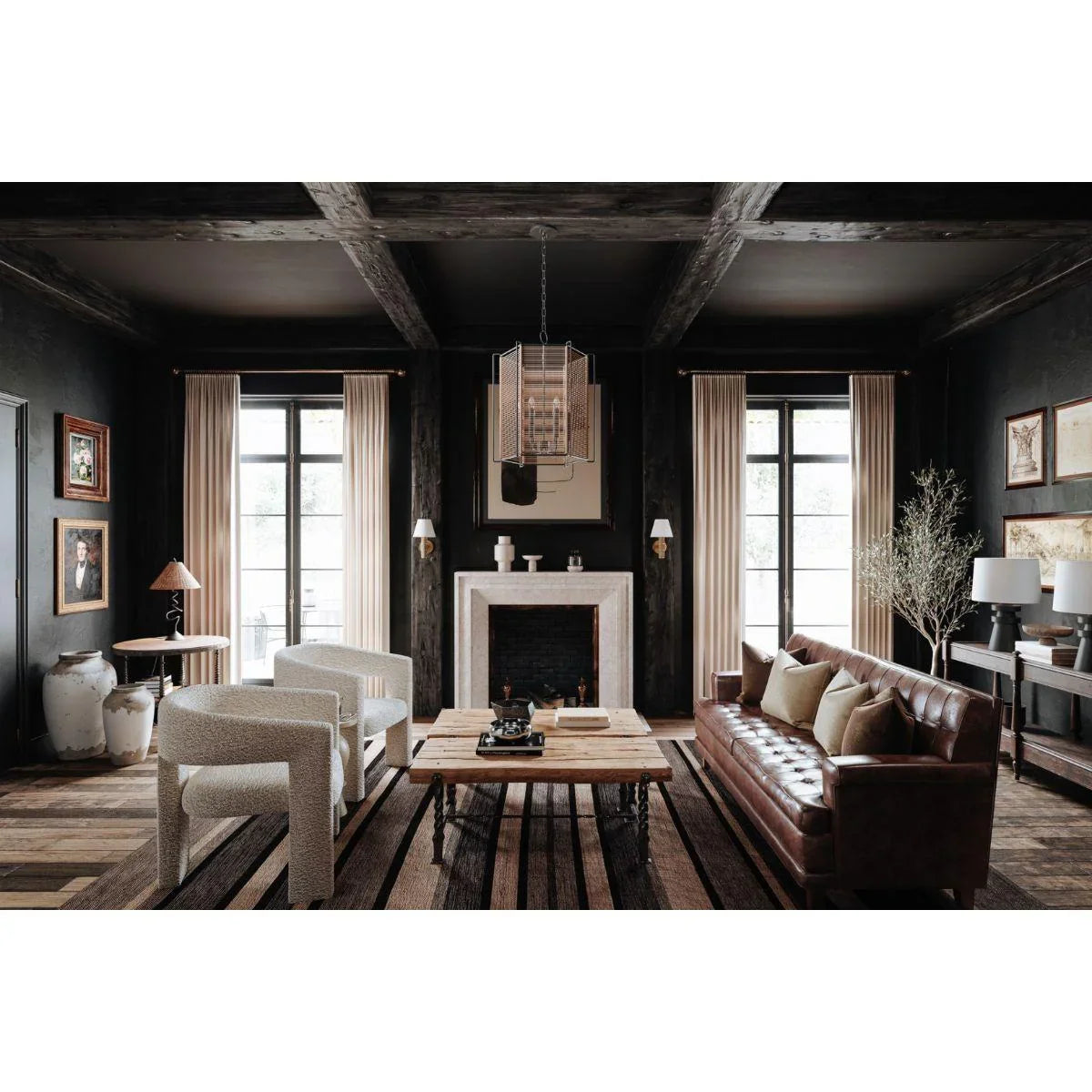 Grover Table Lamp Ceramic Charcoal with Patina Brass Accents - Bees Lighting