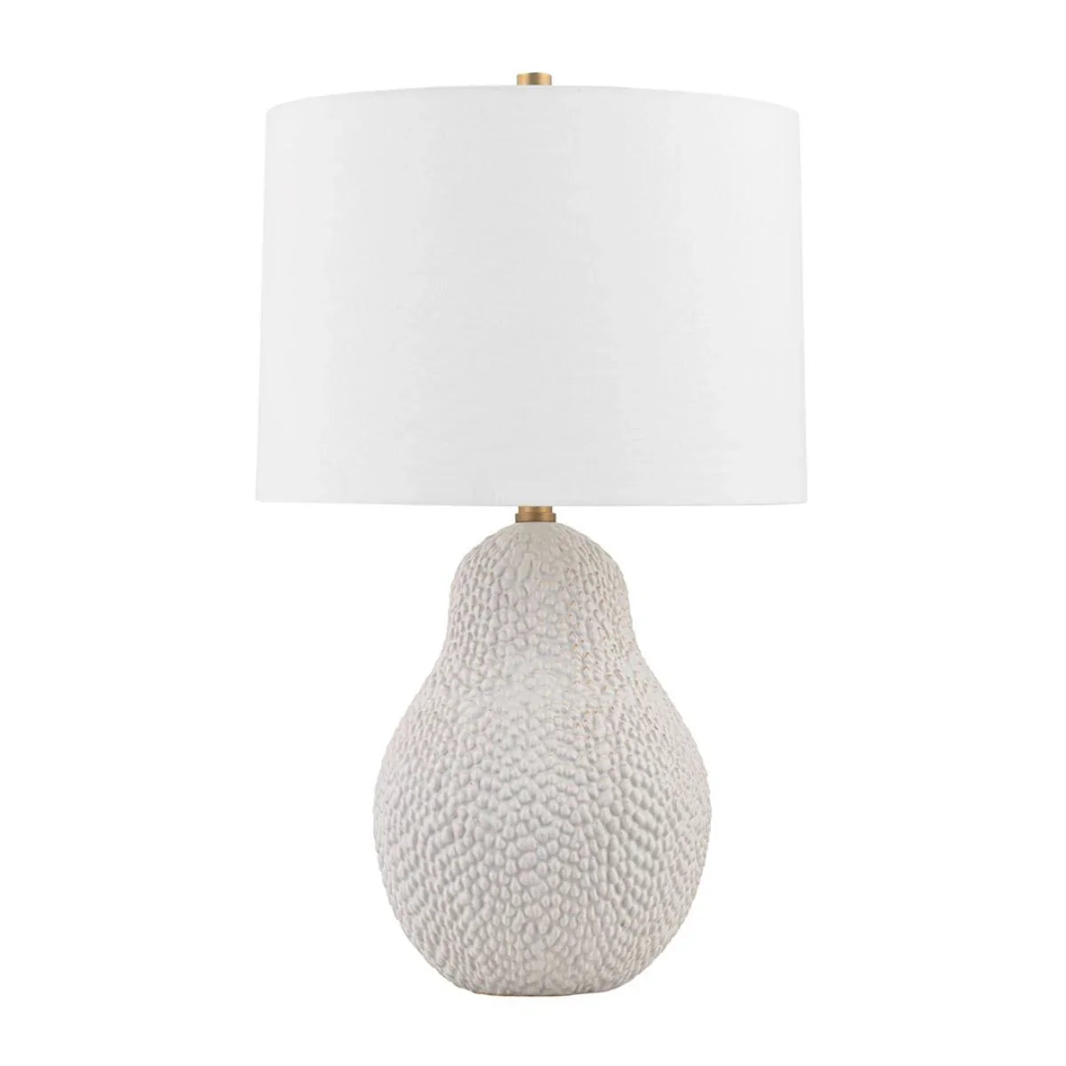 Crater Table Lamp Ceramic Satin White Gold with Patina Brass Accents - Bees Lighting