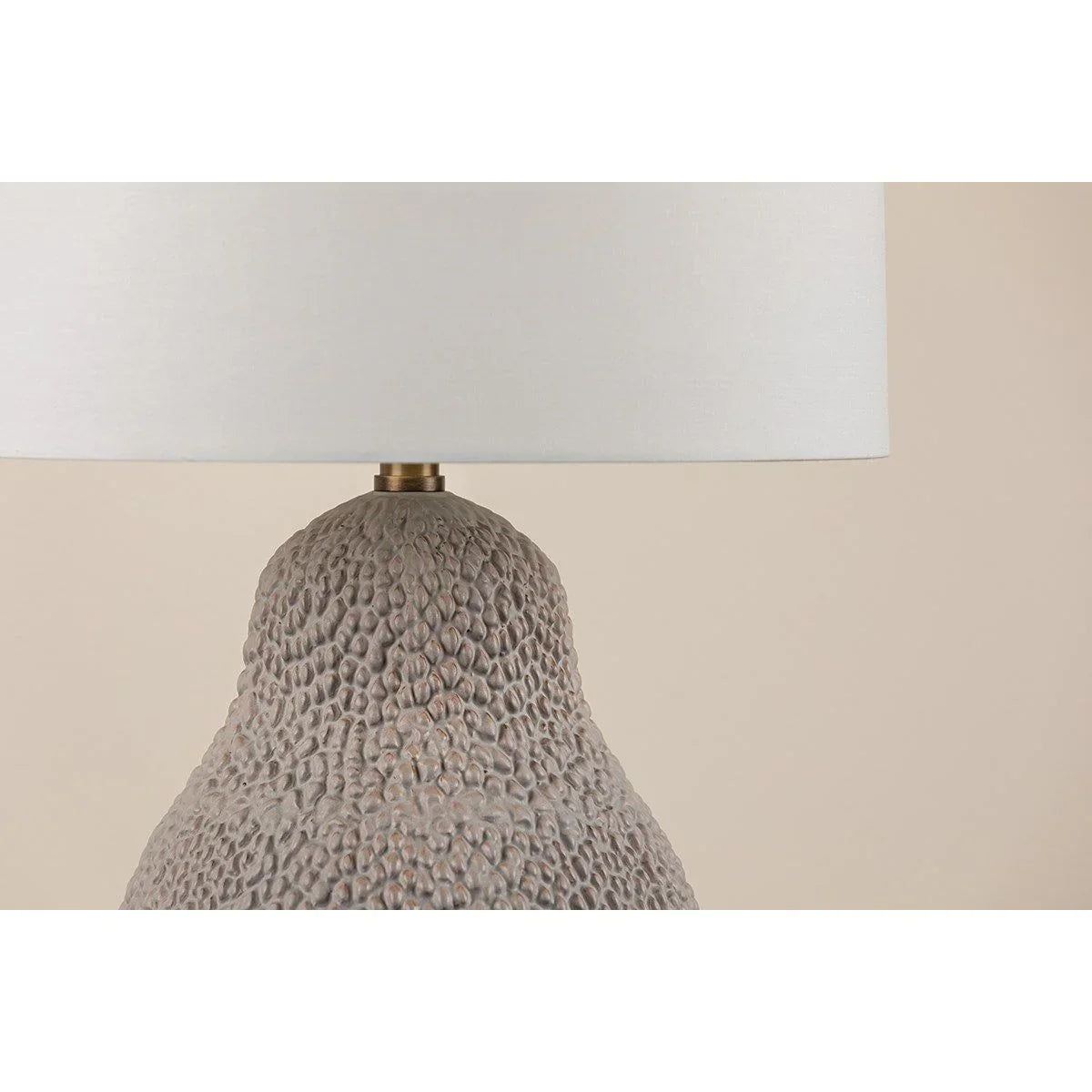 Crater Table Lamp Ceramic Satin White Gold with Patina Brass Accents - Bees Lighting