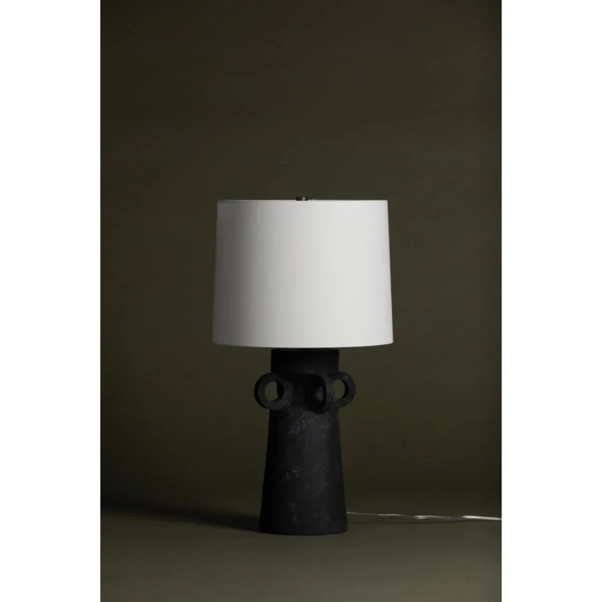 Santa Cruz Table Lamp Ceramic Artifact Black with Patina Brass Accents - Bees Lighting