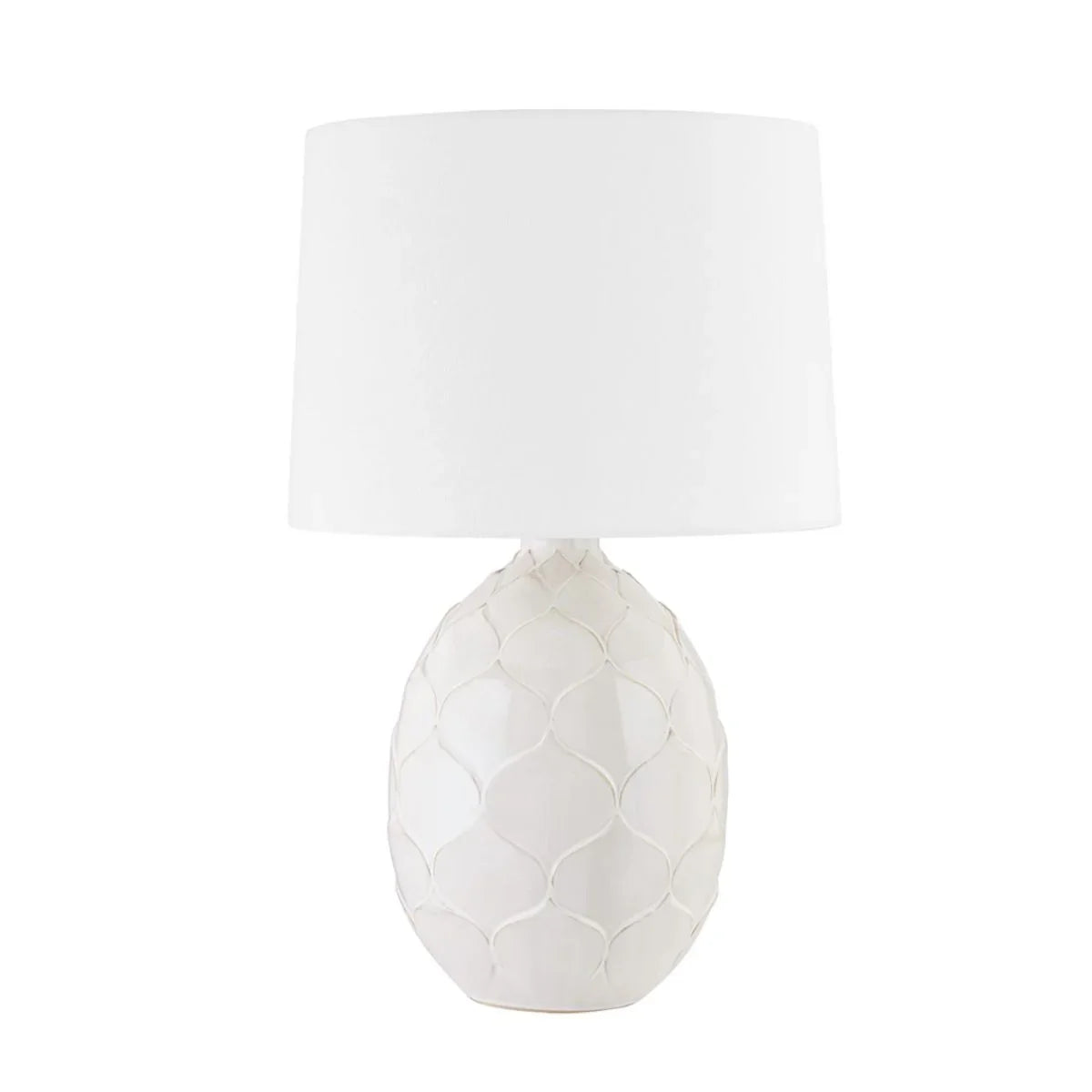 Gardena Table Lamp Ceramic Reactive White with Patina Brass Accents - Bees Lighting