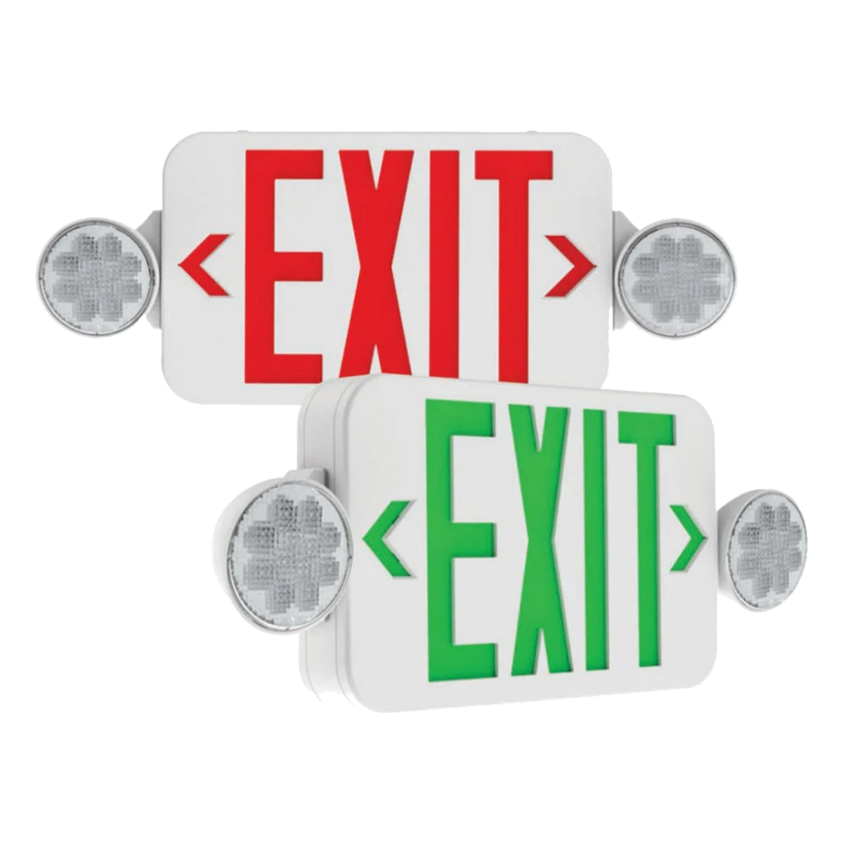 LED Combo Exit Sign, 2 Single Face with Red/Green Letters, White, Battery Included - Bees Lighting
