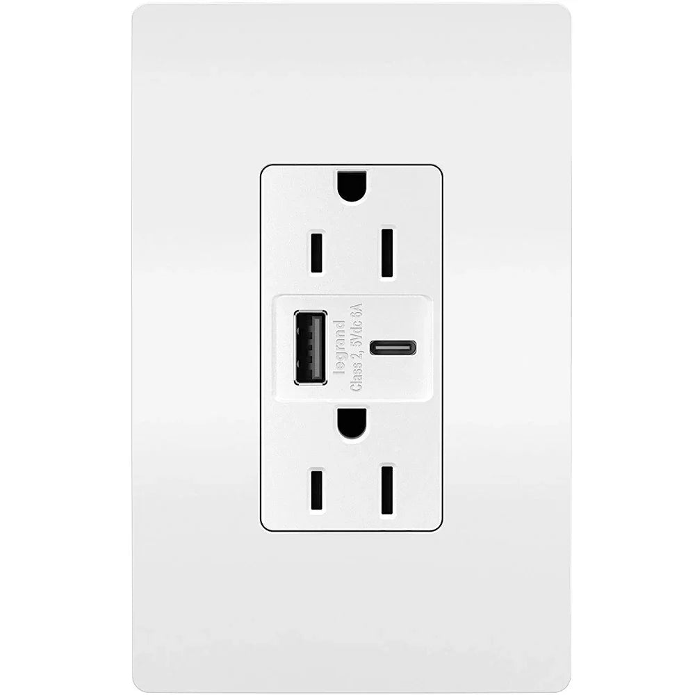 radiant 15A Tamper-Resistant Outlet, Ultra-Fast USB Type A/C, White - Bees Lighting