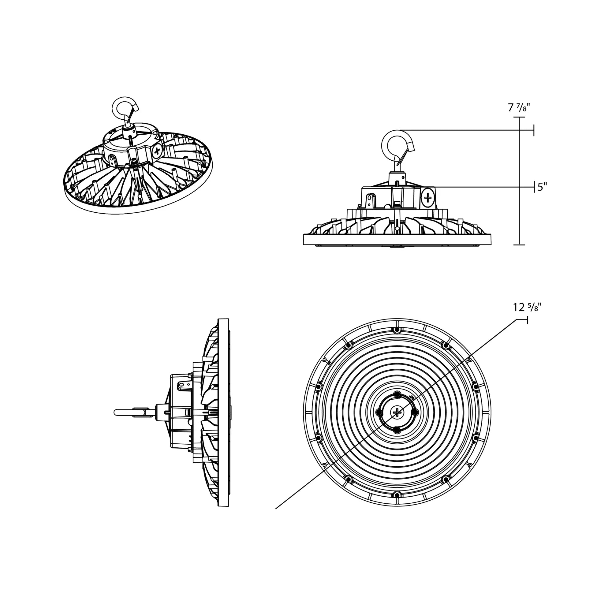 High Bay UFO LED Light, 79000 Lumens, 500W, 30K/40K/50K, 480V, Black