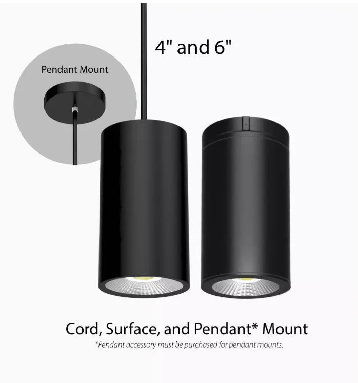 CD34 6" LED Cylinder Ceiling Light, Selectable CCT, Black, 120-277V - Bees Lighting