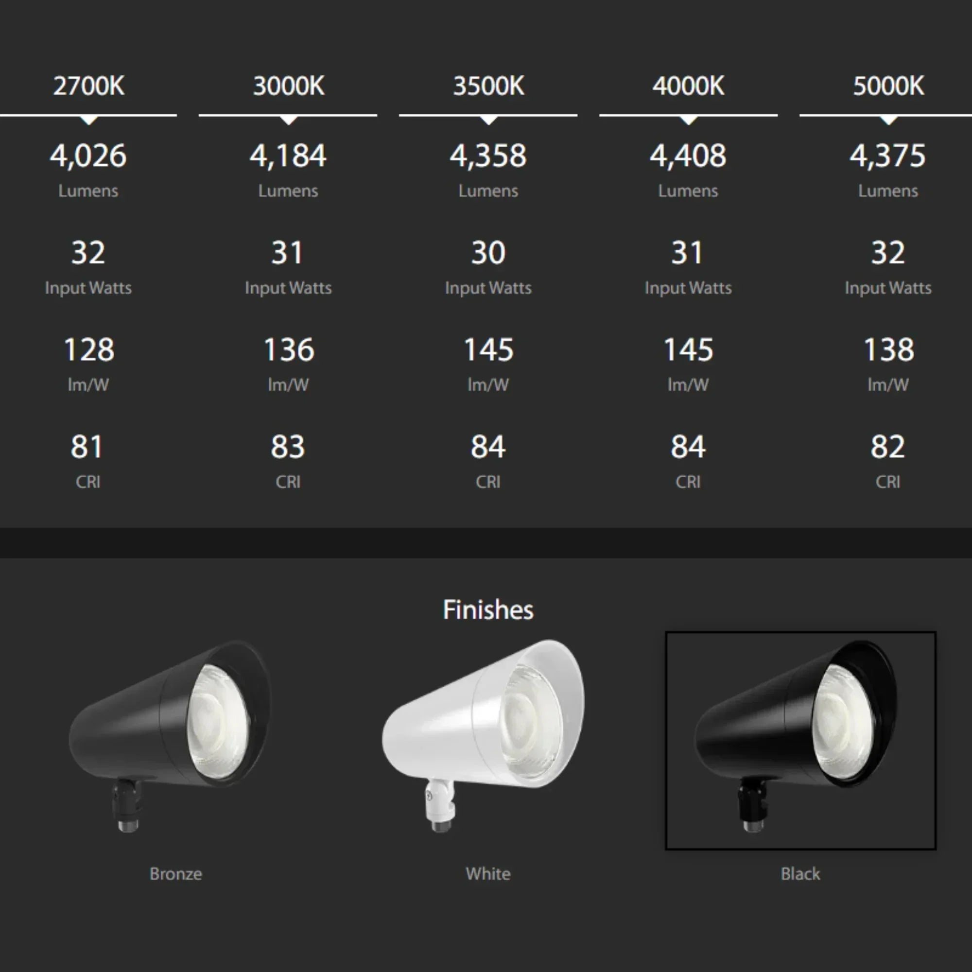 LF34 CCT - 120V LED Adjustable Flood Light, 33W, Black - Bees Lighting