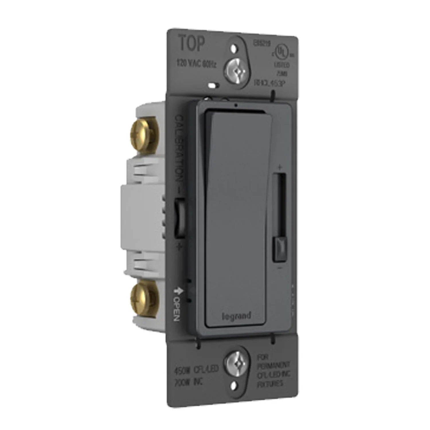 radiant Decora Slider Dimmer Switch, 450-Watt LED, Single Pole or 3-Way, Graphite - Bees Lighting