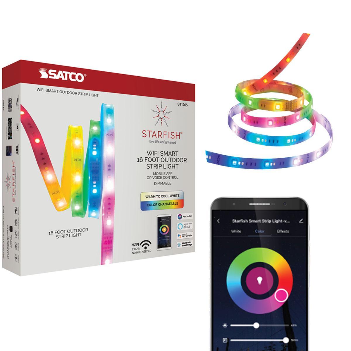 Starfish Wifi Smart Outdoor LED Strip Light kit, 16 feet Tape with Power Supply, Color Changing RGB and Tunable White, 12V - Bees Lighting