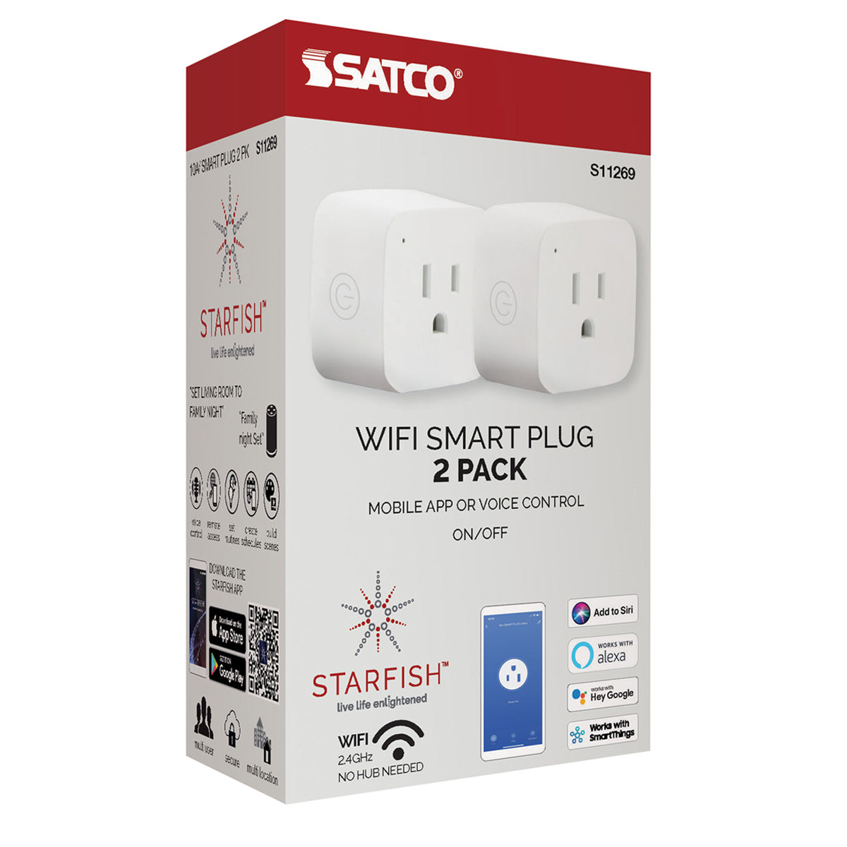 Starfish 10-Amp Wi-Fi Smart Plug Mini Square Outlet (Pack-2) White