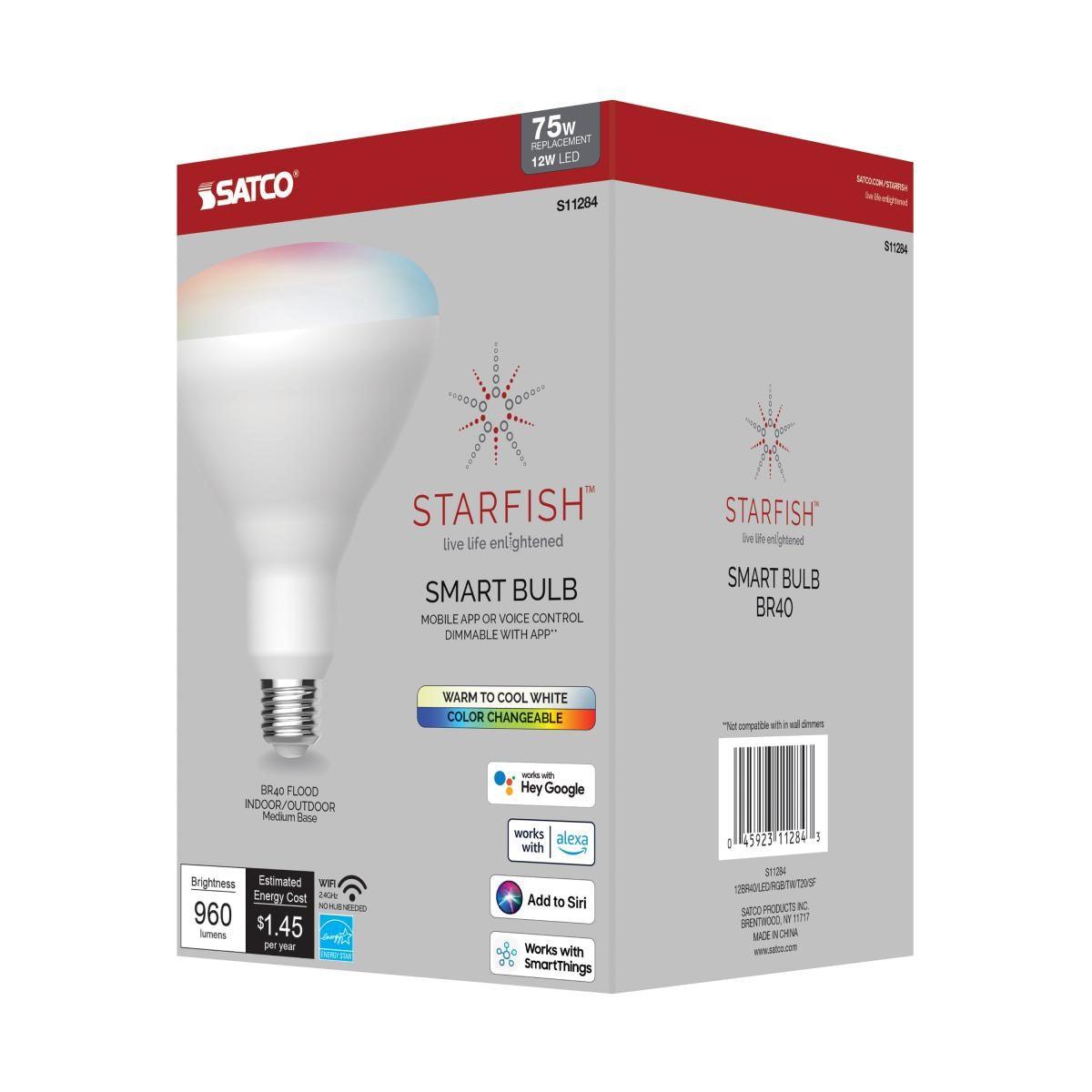 Starfish BR40 Wi-Fi Smart LED Bulb, 12 Watts, 960 Lumens, 2700K-5000K, RGB And Tunable White - Bees Lighting