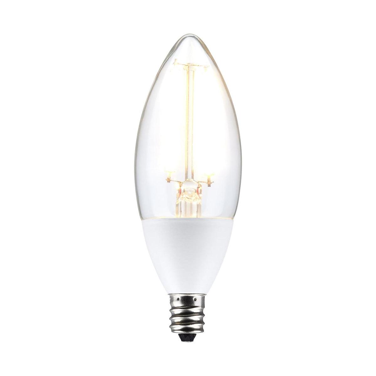 B11 Candle Filament LED Bulb, 40W Equivalent,5 Watt, 500 Lumens, 2700K, E12 Candelabra Base, Clear Finish, With Photocell
