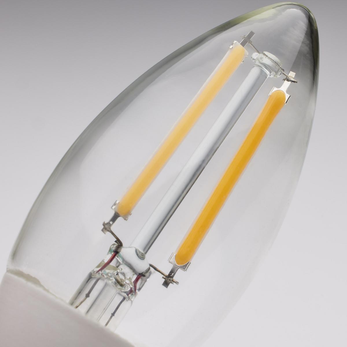 B11 Candle Filament LED Bulb, 40W Equivalent,5 Watt, 500 Lumens, 2700K, E12 Candelabra Base, Clear Finish, With Photocell - Bees Lighting