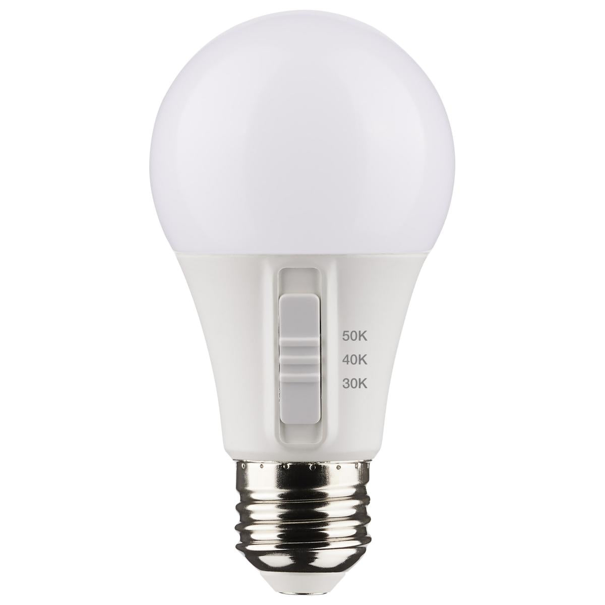 A19 LED Bulb, 60W Equivalent, 9 Watt, 800 Lumens, Selectable CCT 30K/40K/50K, E26 Medium Base, Frosted Finish