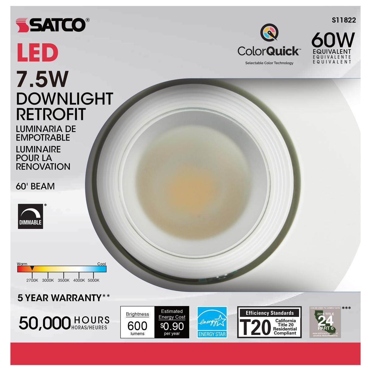 4 Inch Round LED Directional Retrofit Downlight, 7 Watt, 600 Lumens, Selectable CCT, 2700K to 5000K, Baffle Trim - Bees Lighting