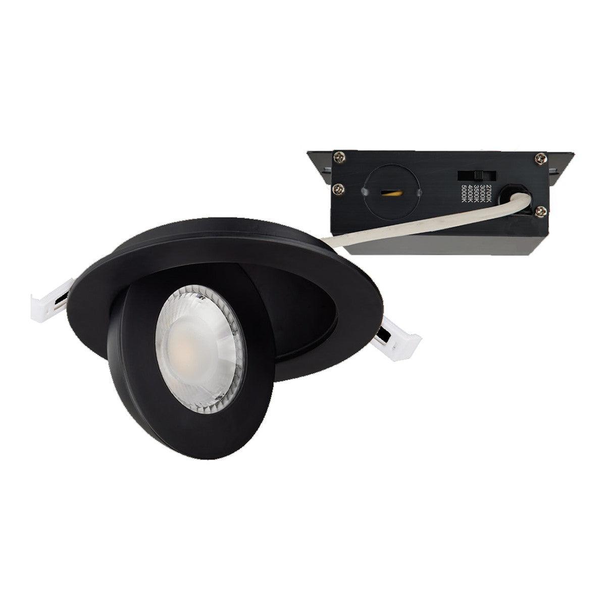 4 Inch Round Gimbal Downlight with Remote Driver, Round, 9 Watt, 750 Lumens, Selectable CCT, 2700K to 5000K, Black Finish