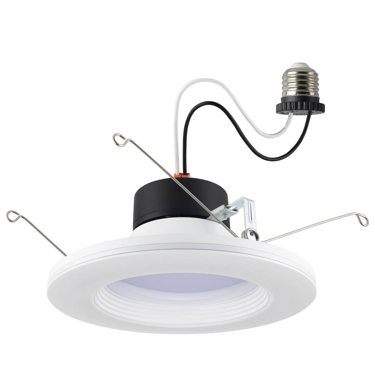 6 In. Recessed LED Can Light, 9 Watt, 800 Lumens, Selectable CCT, 2700K to 5000K, Baffle Trim with Night Light - Bees Lighting