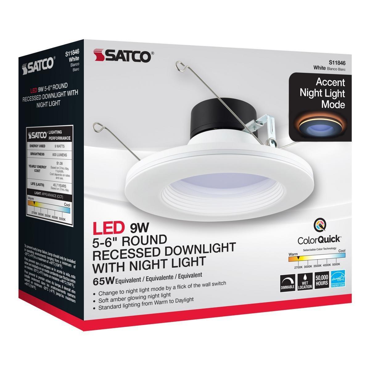 6 In. Recessed LED Can Light, 9 Watt, 800 Lumens, Selectable CCT, 2700K to 5000K, Baffle Trim with Night Light