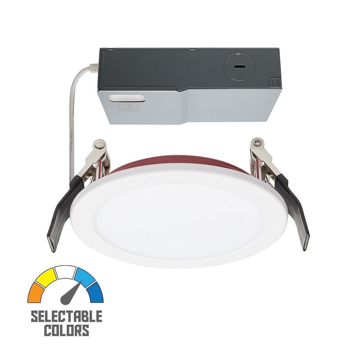 LED Fire Rated Slim Fit Downlight, Flat Lens, 4 Inch, 10 Watt, 800 Lumens, Selectable CCT, 2700K to 5000K, 120/277V