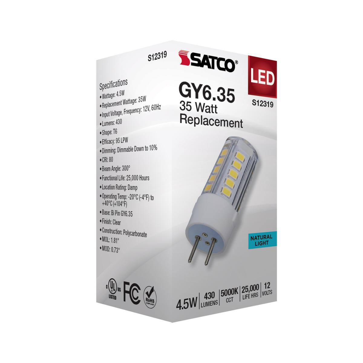 T6 Mini LED Bulb, 4.5 Watts, 430 Lumens, 5000K, GY6.35 Base, Clear Finish, 12V - Bees Lighting