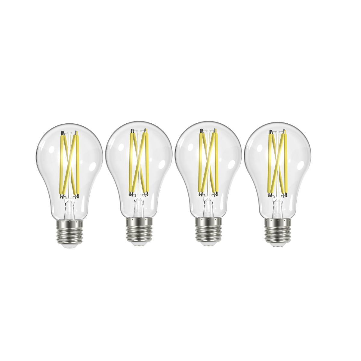 A19 Filament LED Bulb, 100W Equivalent, 13 Watt, 1500 Lumens, 2700K, E26 Medium Base, Clear Finish, Pack Of 4