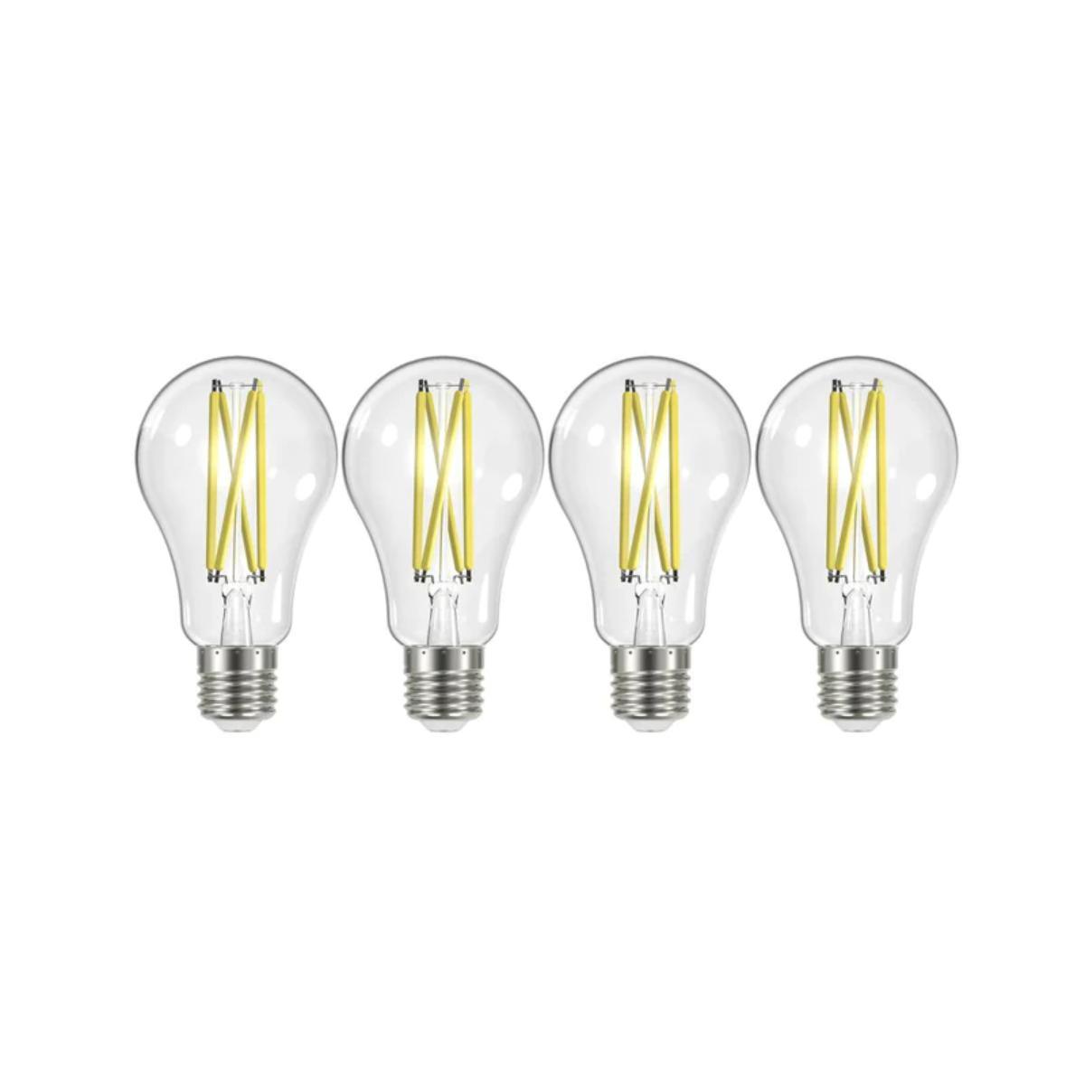 A19 Filament LED Bulb, 100W Equivalent, 13 Watt, 1500 Lumens, 3000K, E26 Medium Base, Clear Finish, Pack Of 4