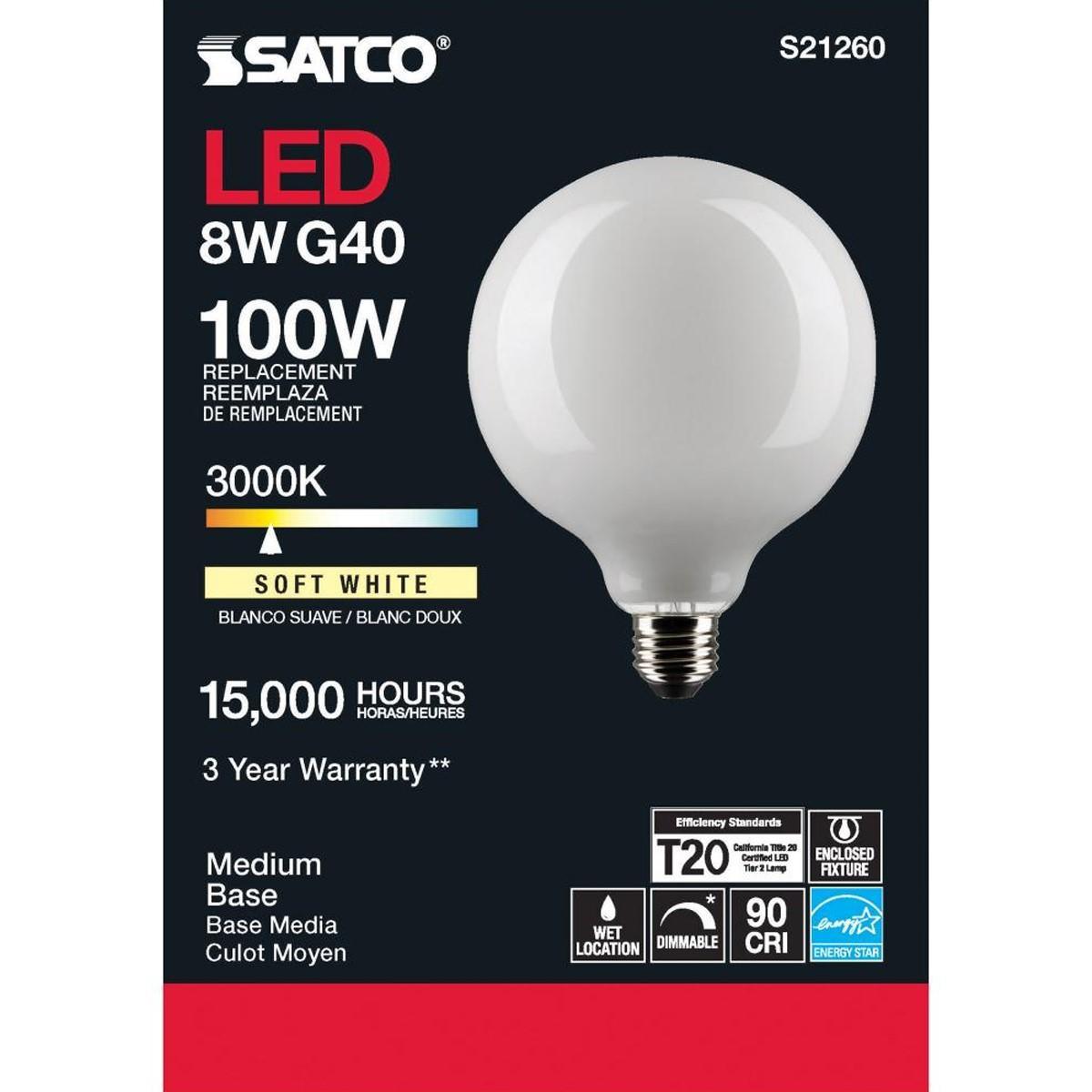 G40 LED Globe Bulb, 8 Watt, 800 Lumens, 3000K, E26 Medium Base, Frosted Finish - Bees Lighting
