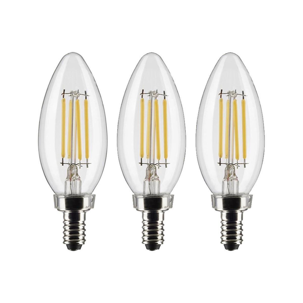 B11 Candle Filament LED Bulb, 40W Equivalent,4 Watt, 350 Lumens, 3000K, E12 Candelabra Base, Clear Finish, Pack Of 3 - Bees Lighting