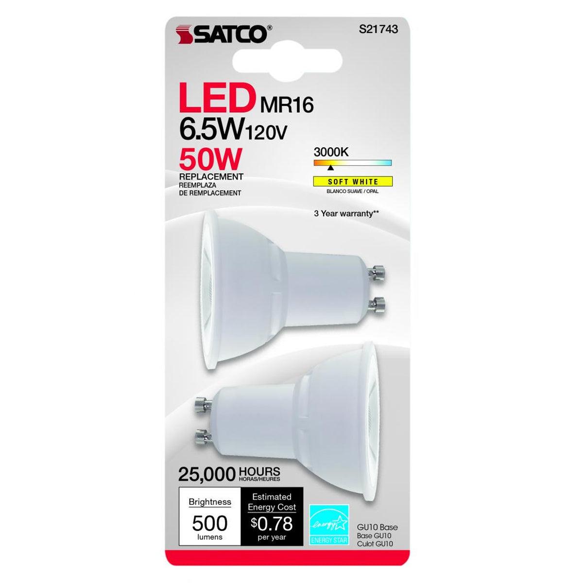 LED MR16 Reflector Bulb, 7 Watt, 500 Lumens, 3000K, GU10 Base, Frosted Finish, Pack Of 2 - Bees Lighting
