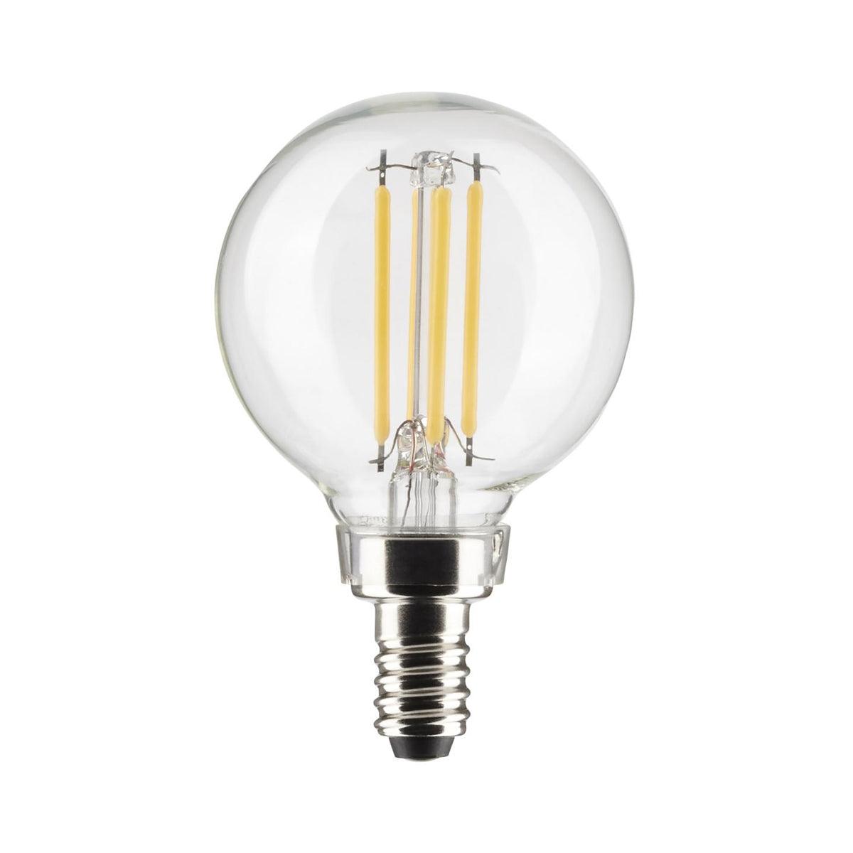 G16.5 Filament LED Globe Bulb, 6 Watt, 500 Lumens, 2700K, E12 Candelabra Base, Clear Finish, Pack Of 2 - Bees Lighting