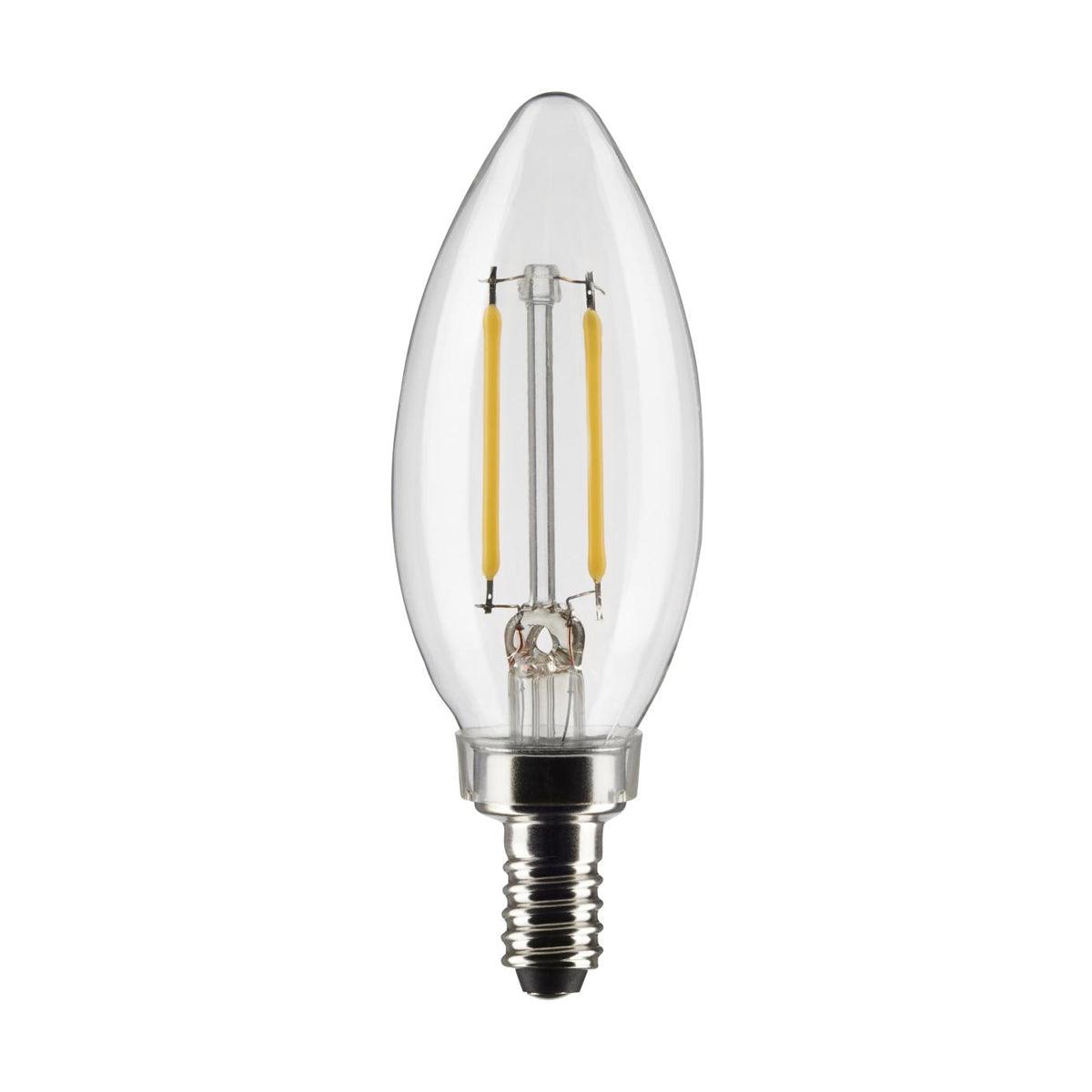 B11 Candle Filament LED Bulb, 3 Watt, 200 Lumens, 2700K, E12 Candelabra Base, Clear Finish, Pack Of 2