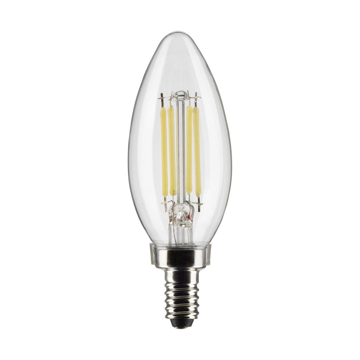 B11 Candle Filament LED Bulb, 60W Equivalent,6 Watt, 500 Lumens, 2700K, E12 Candelabra Base, Clear Finish, Pack Of 2