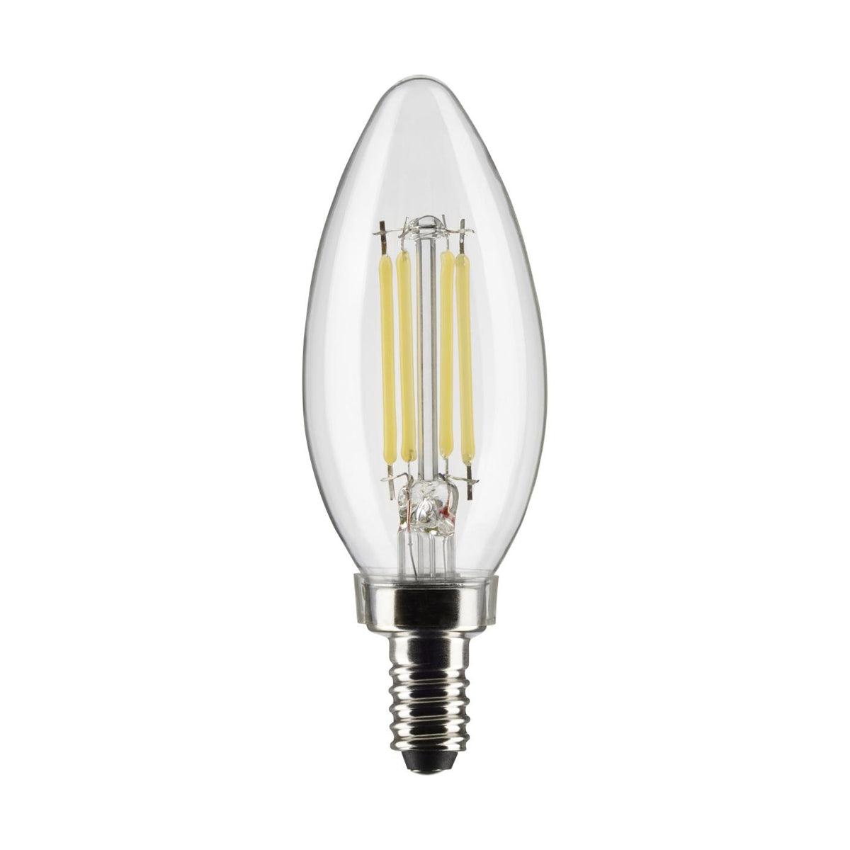 B11 Candle Filament LED Bulb, 60W Equivalent,6 Watt, 500 Lumens, 3000K, E12 Candelabra Base, Clear Finish, Pack Of 2