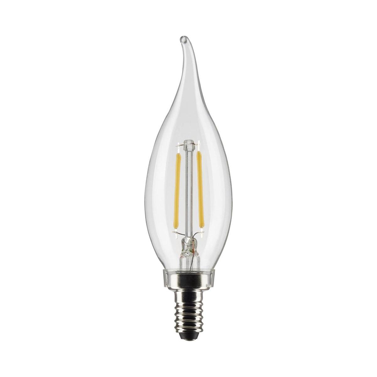 CA10 Candle Filament LED Bulb, 3 Watt, 200 Lumens, 2700K, E12 Candelabra Base, Clear Finish, Pack Of 2