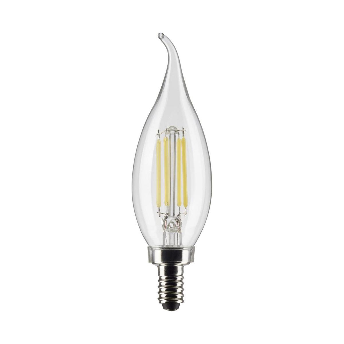 CA10 Candle Filament LED Bulb, 40W Equivalent,4 Watt, 350 Lumens, 2700K, E12 Candelabra Base, Clear Finish, Pack Of 2