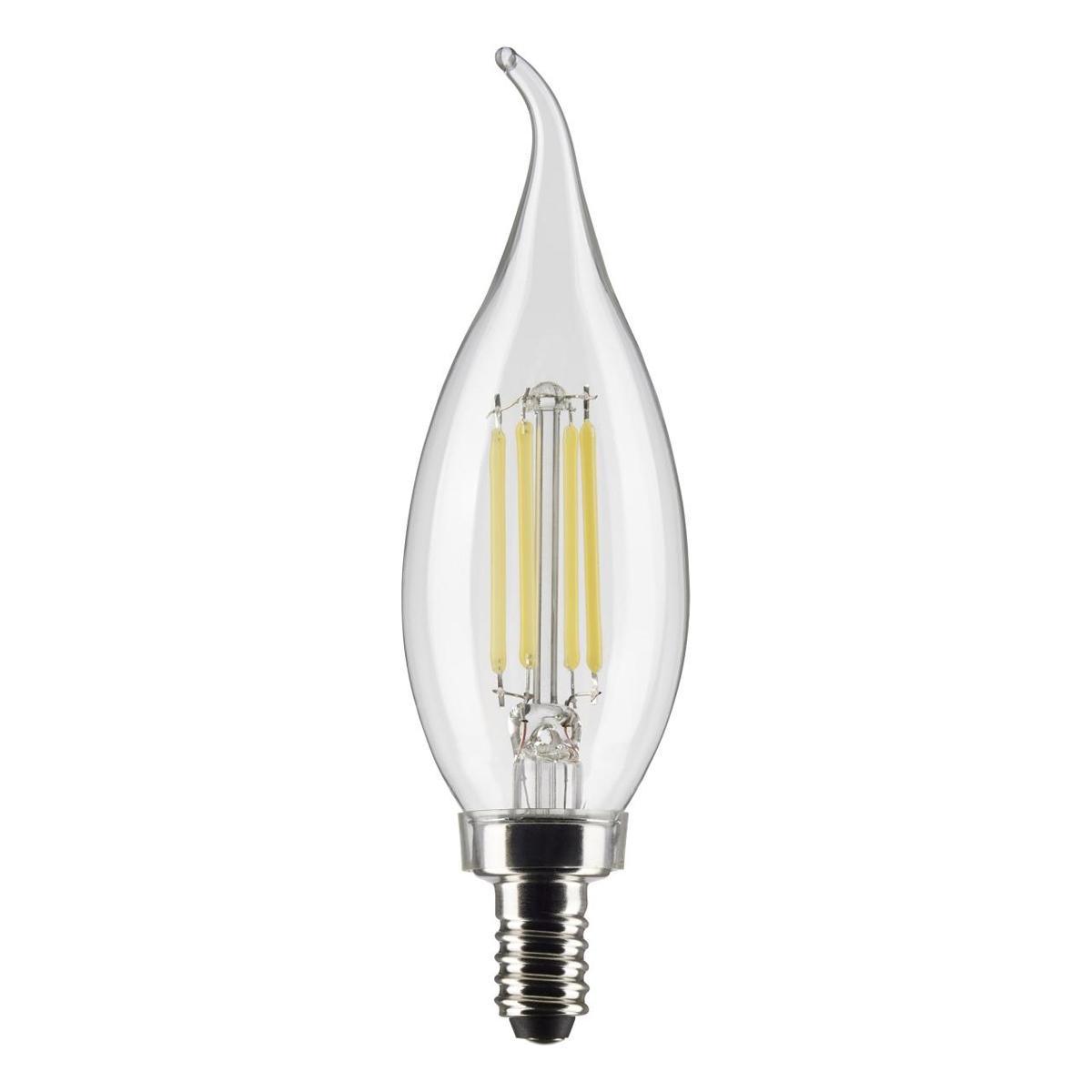 CA10 Candle Filament LED Bulb, 60W Equivalent,6 Watt, 500 Lumens, 2700K, E12 Candelabra Base, Clear Finish, Pack Of 2 - Bees Lighting