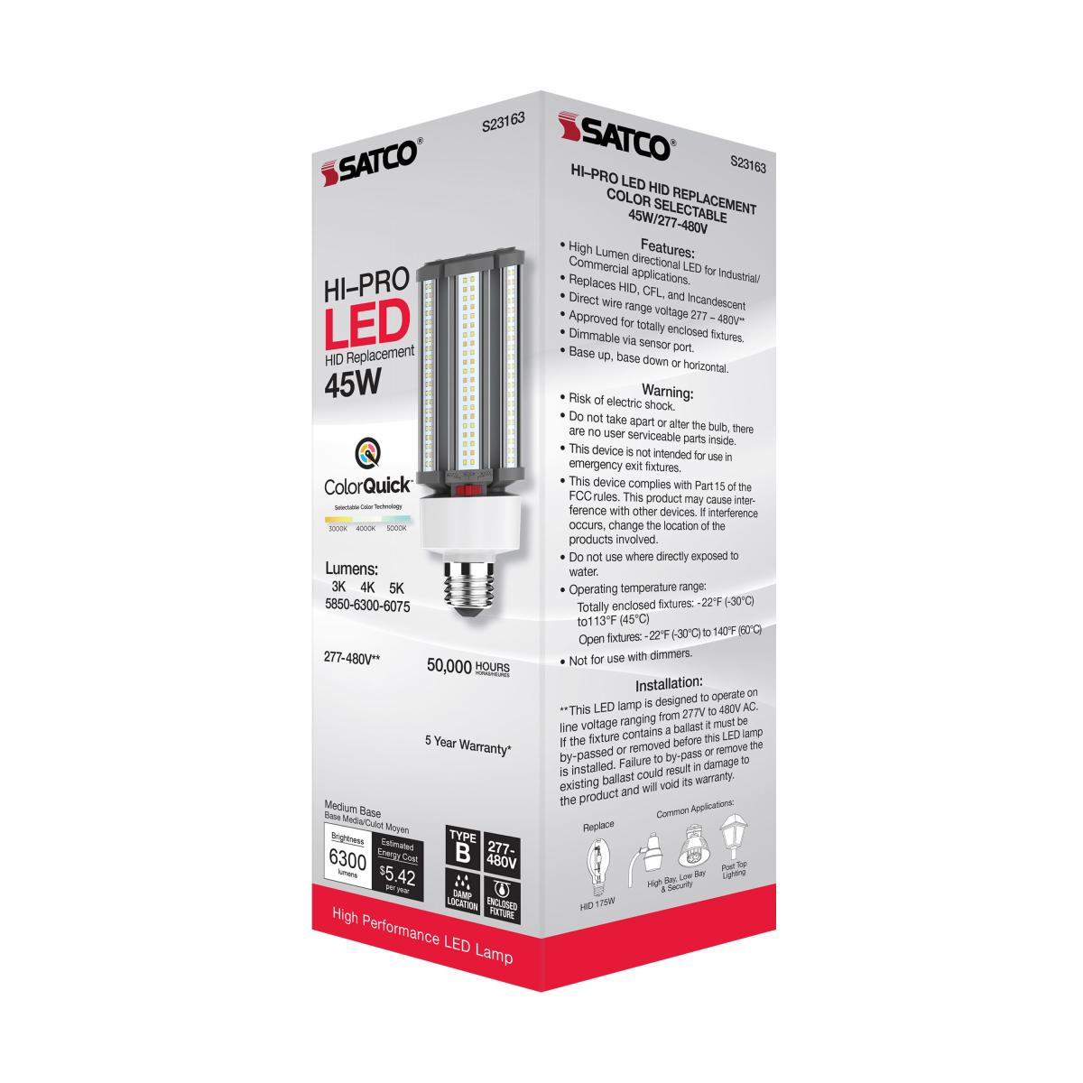 Retrofit LED Corn Bulb Omnidirectional, 45 Watts, 6300lm, Selectable CCT, E26 Base, 480V - Bees Lighting