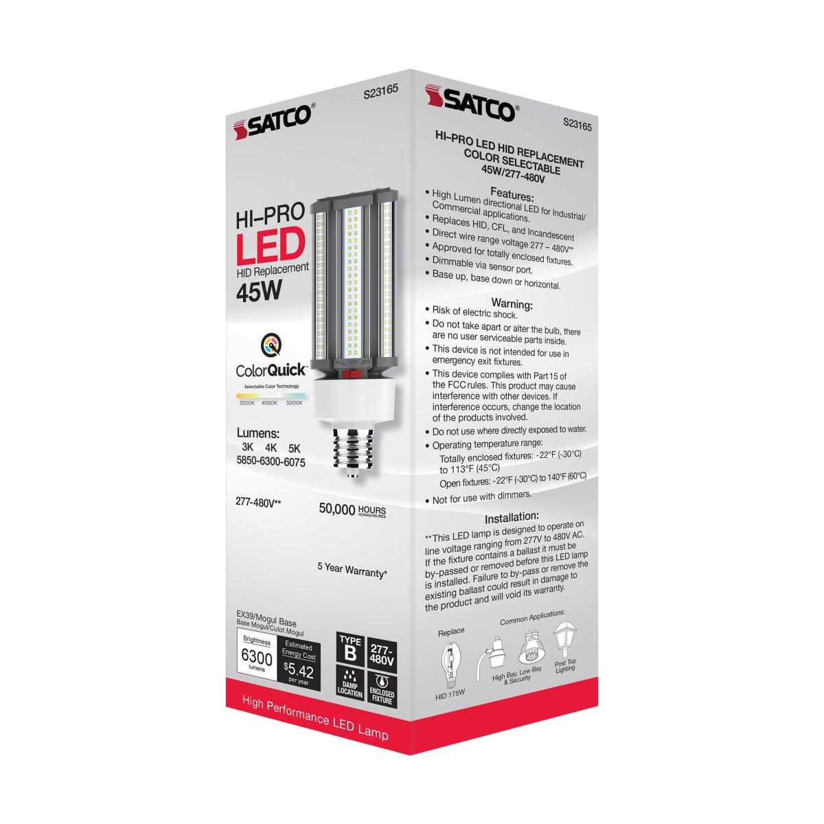 Retrofit LED Corn Bulb Omnidirectional, 45 Watts, 6300lm, Selectable CCT, EX39 Mogul, 480V - Bees Lighting