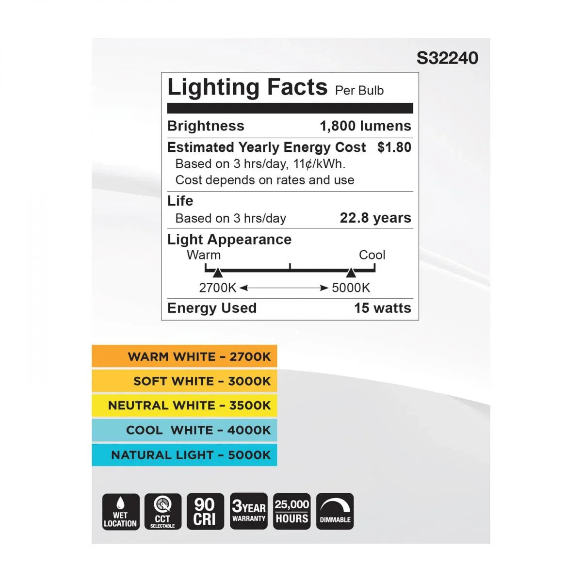 PAR30 Long Neck LED Bulb, 15W, 1800 Lumens, 27K|30K|40K|50K, E26 Base, 40° Flood, 120V - Bees Lighting