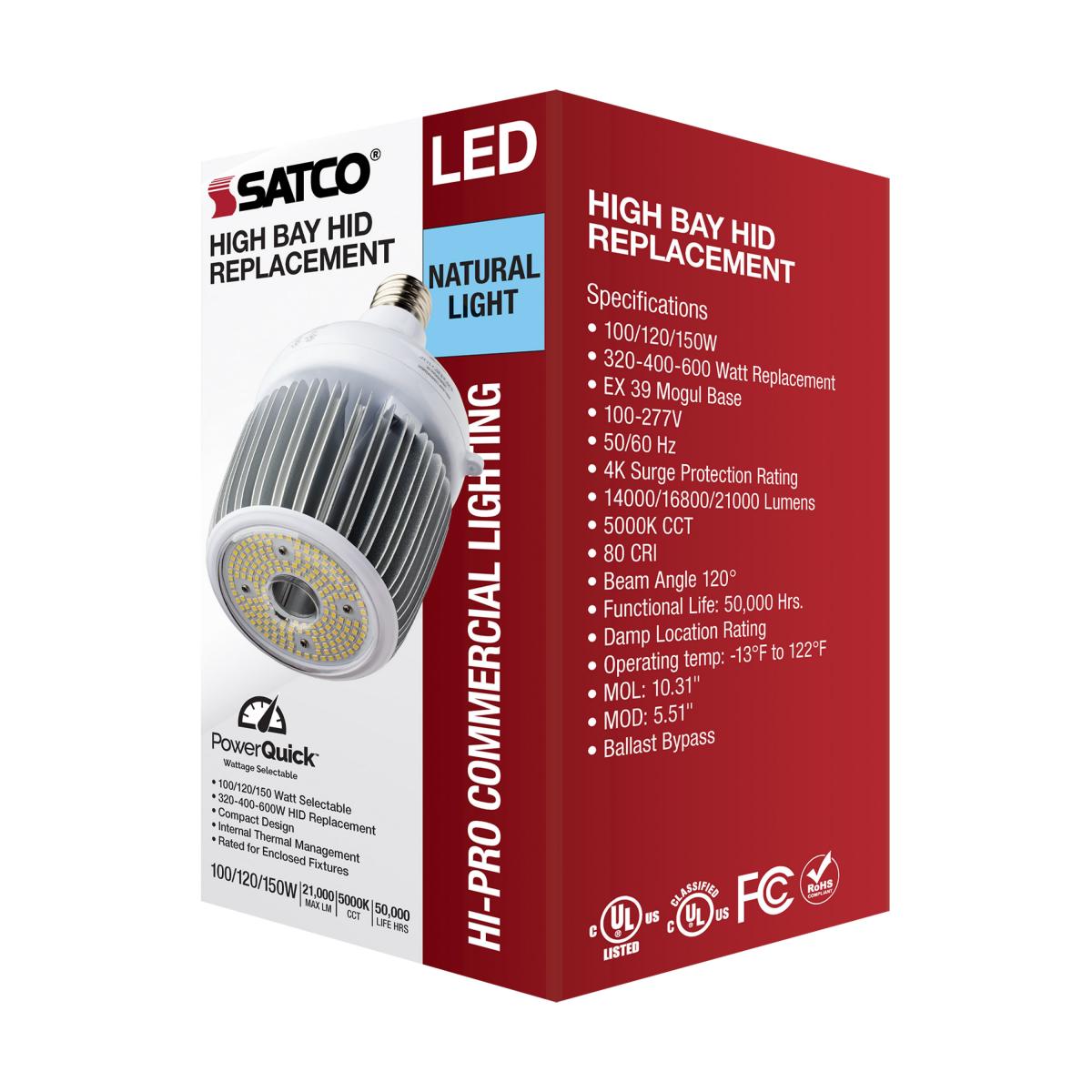 Hi-Pro LED High Bay Bulb, 100W|120W|150W, 21000 Lm, 5000K, 600W MH Equal, EX39 Mogul, 120-277V - Bees Lighting