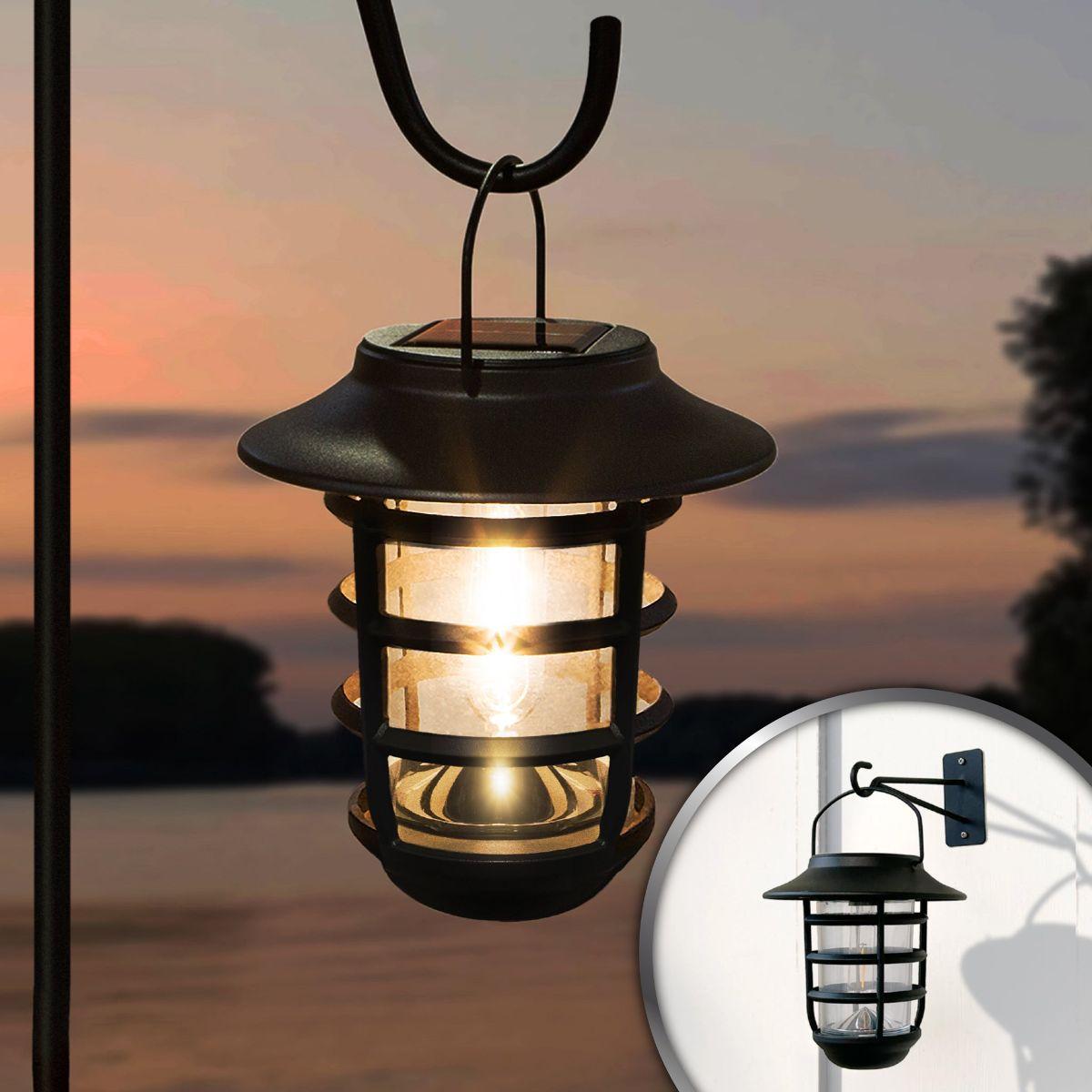 Nottingham Solar LED Outdoor Hanging Lantern 2700K Black finish (Pack Of 2)