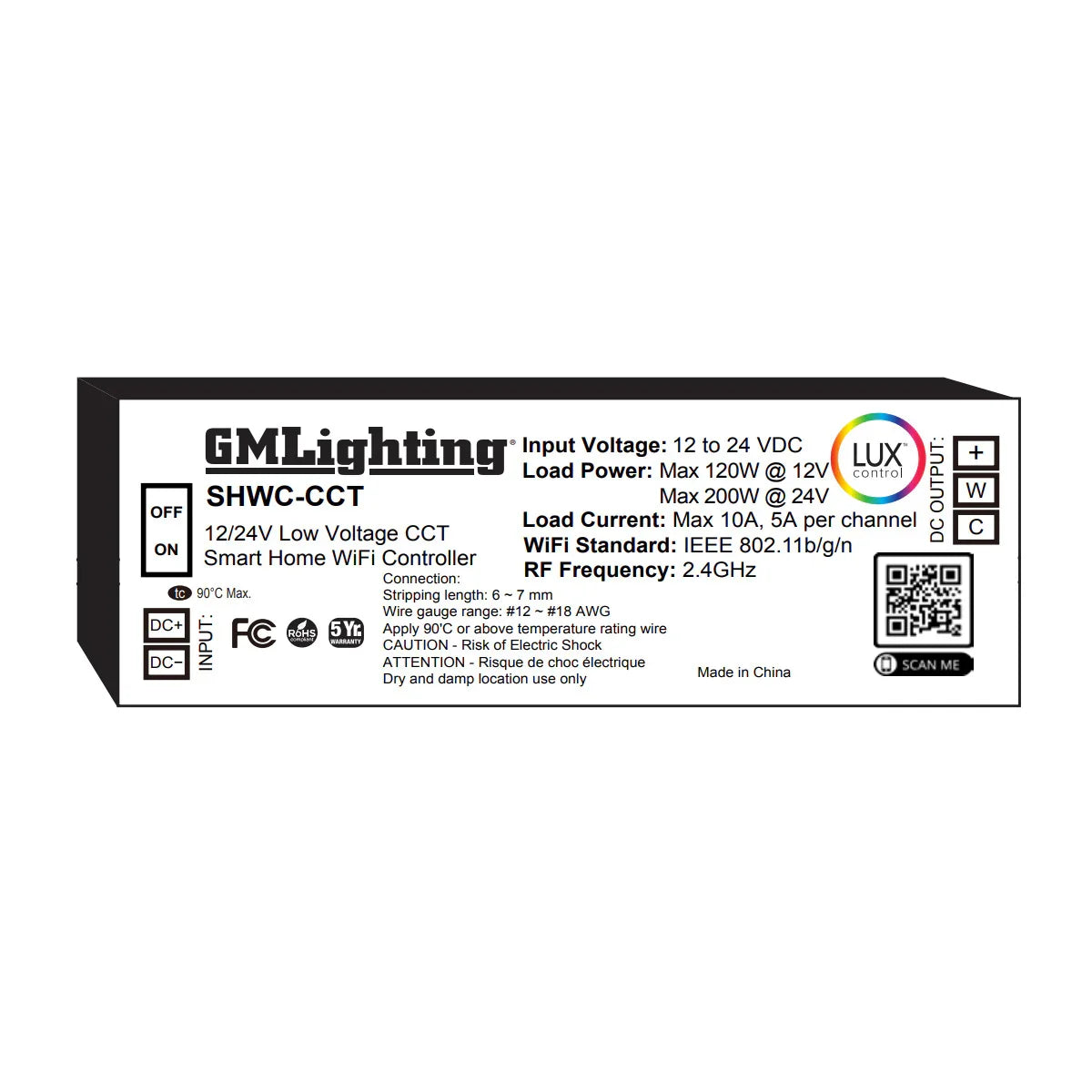 LUXcontrol LED Smart WiFi Controller, 2-Channel / 3-Wire, CCT 12V/24V Low Voltage, 5A - Bees Lighting
