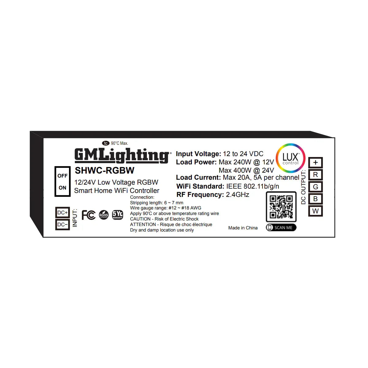 LUXcontrol Smart RGBW LED Controller, 4-Channel / 5-Wire, 12V/24V Low Voltage, 5A - Bees Lighting