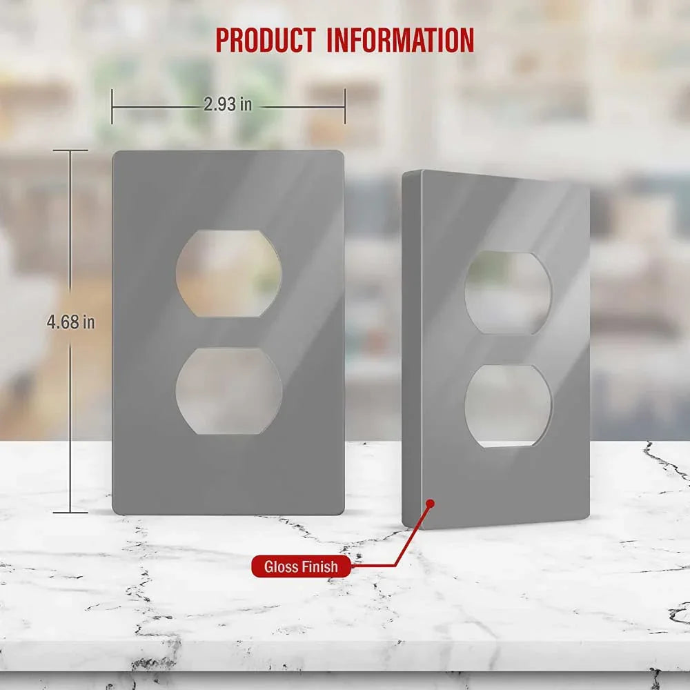 1-Gang Screwless Duplex Outlet Cover Plate, Gray - Bees Lighting