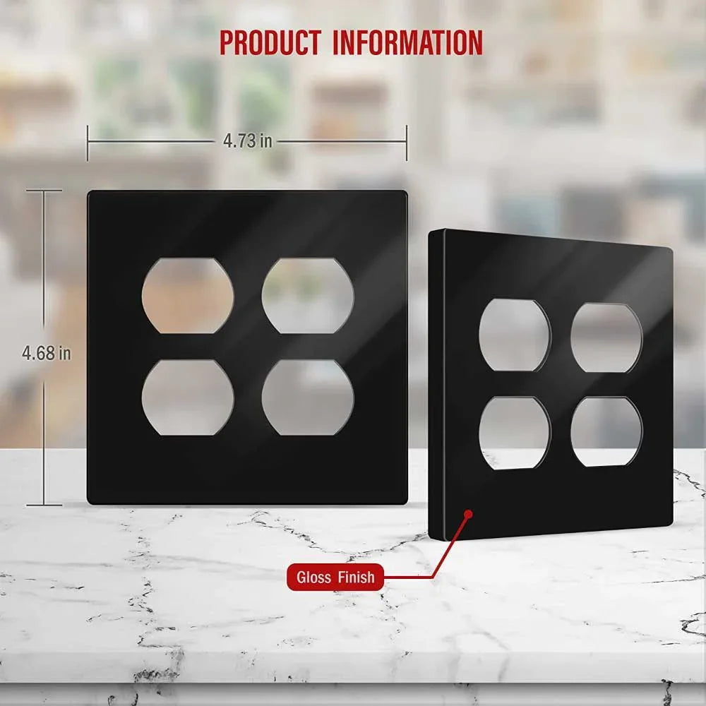 2-Gang Screwless Duplex Outlet Cover Plate, Black - Bees Lighting