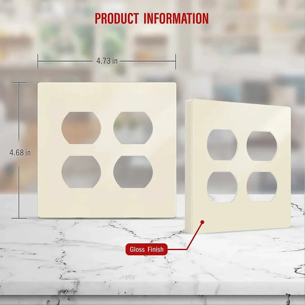 2-Gang Screwless Duplex Outlet Cover Plate, Light Almond - Bees Lighting