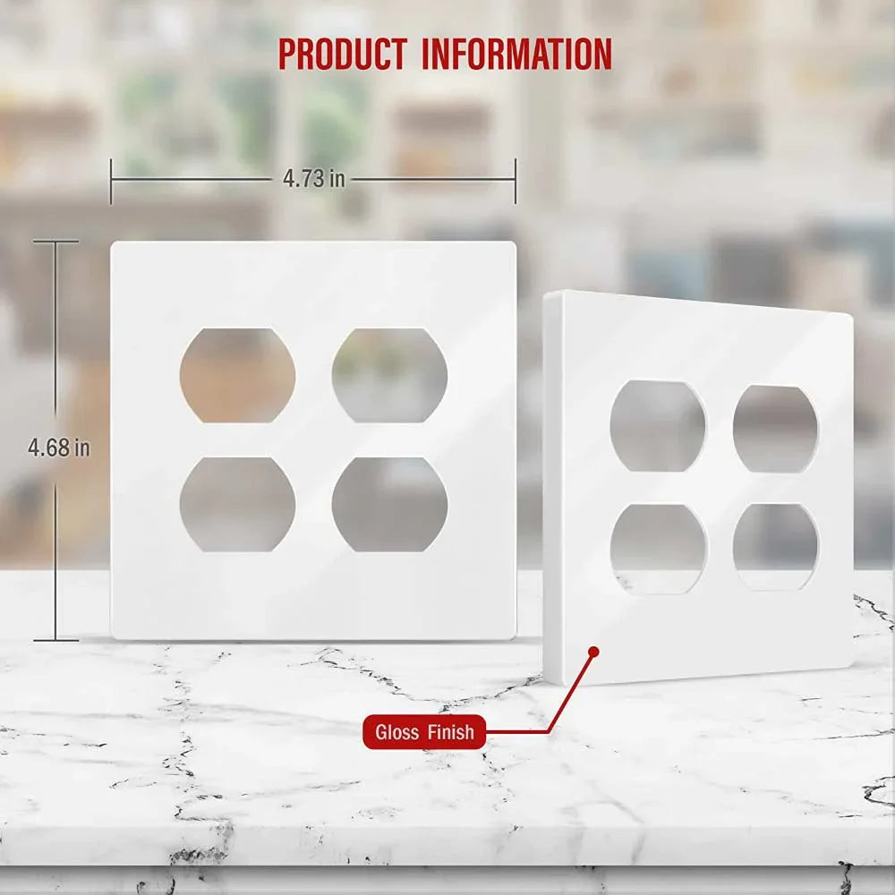 2-Gang Screwless Duplex Outlet Cover Plate, White - Bees Lighting