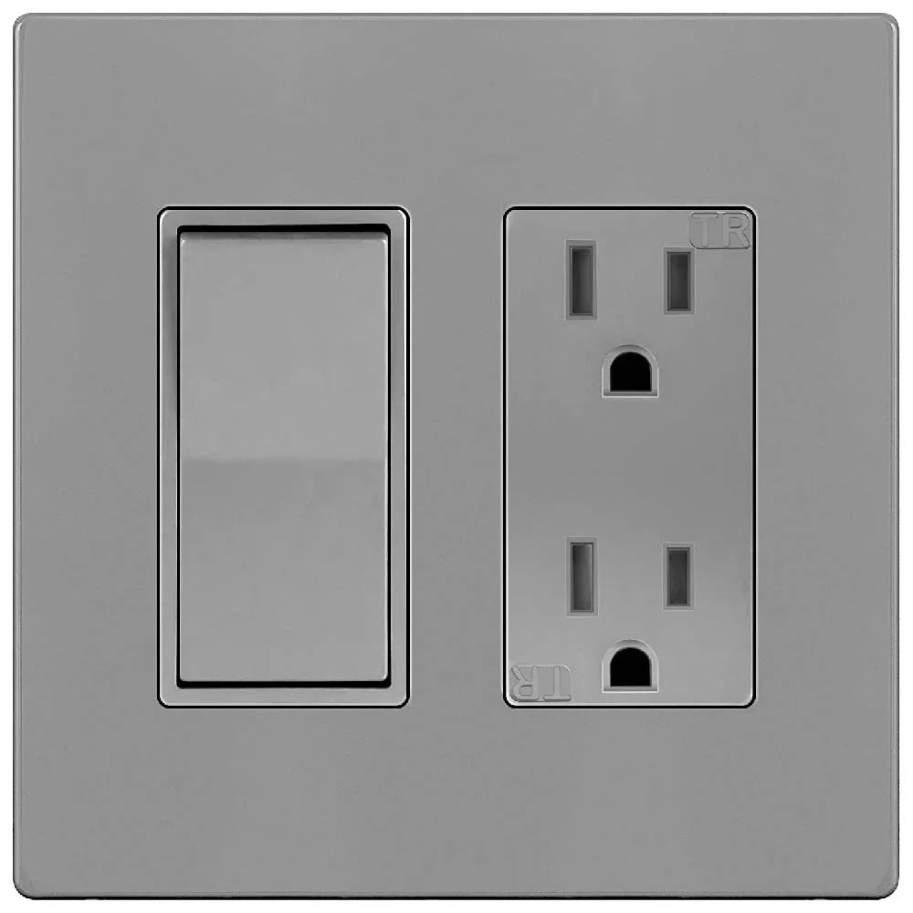 2-Gang Decorator Rocker Screwless Wall Plate, Gray - Bees Lighting