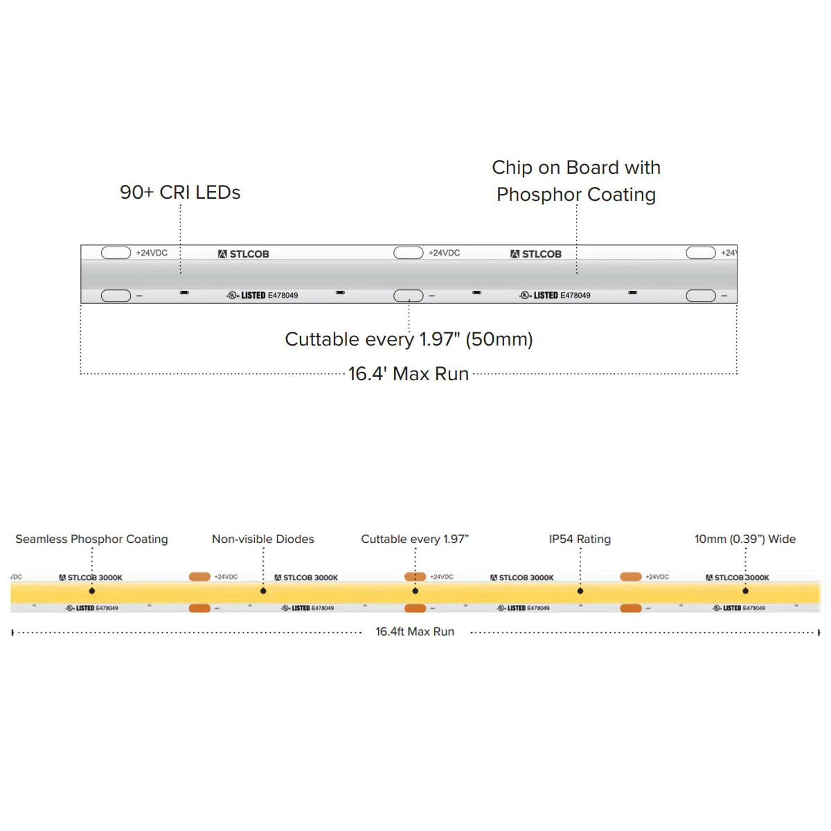 Trulux Standard Grade COB LED Strip Light, 16.4Ft Reel, 3500K, 200 Lm/Ft, 24V - Bees Lighting