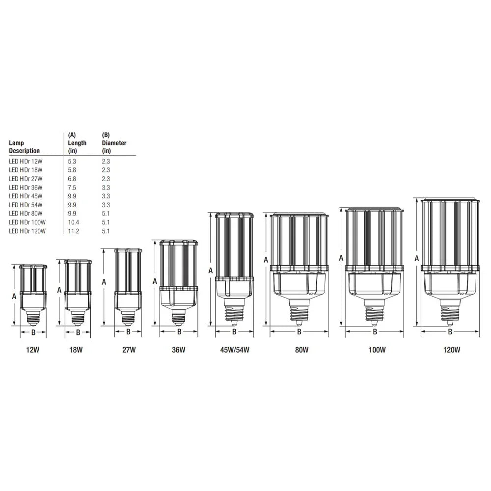 Ultra LED HID Replacement Lamp, 36W|45W|54W, 8400lm, Selectable CCT, EX39 Mogul, 120-277V - Bees Lighting