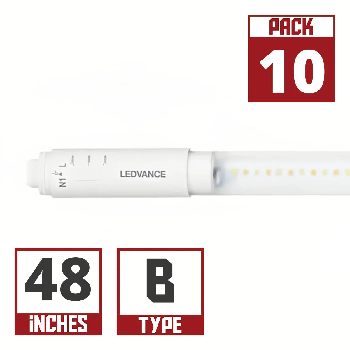 360° LED T8 Sign Lamp, 48", 18W 2600 Lm, 40K|50K|65K, R17D Base, 10-Pack - Bees Lighting